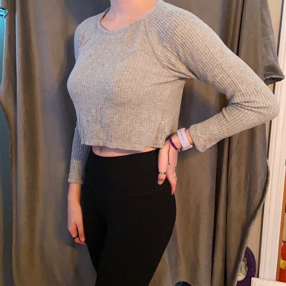 Gray long sleeve crop top